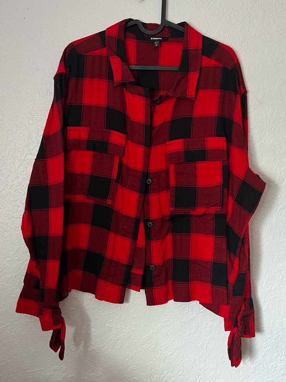 Express Red & Black Plaid Button-Up Shirt